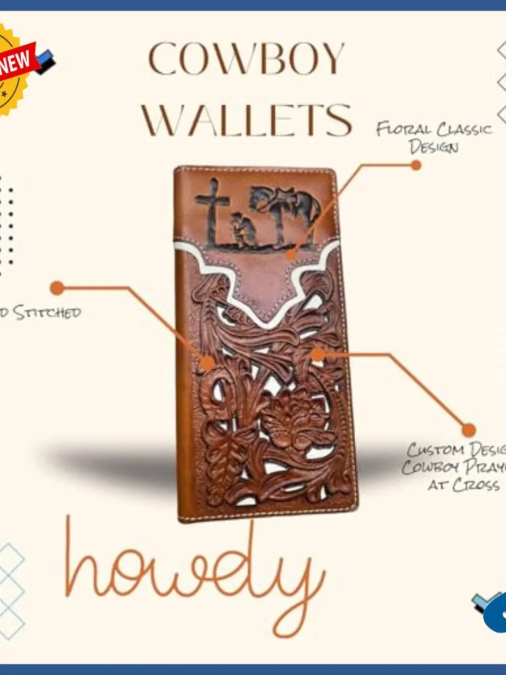 Genuine Leather Wallet and Phone Holster Set with Embossed Western Design